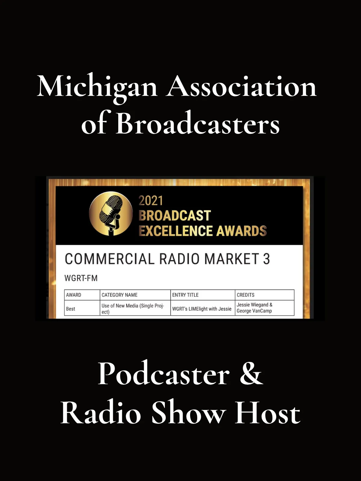 Jessie Wiegand, Winner Michigan Association of Broadcasters Award 2021